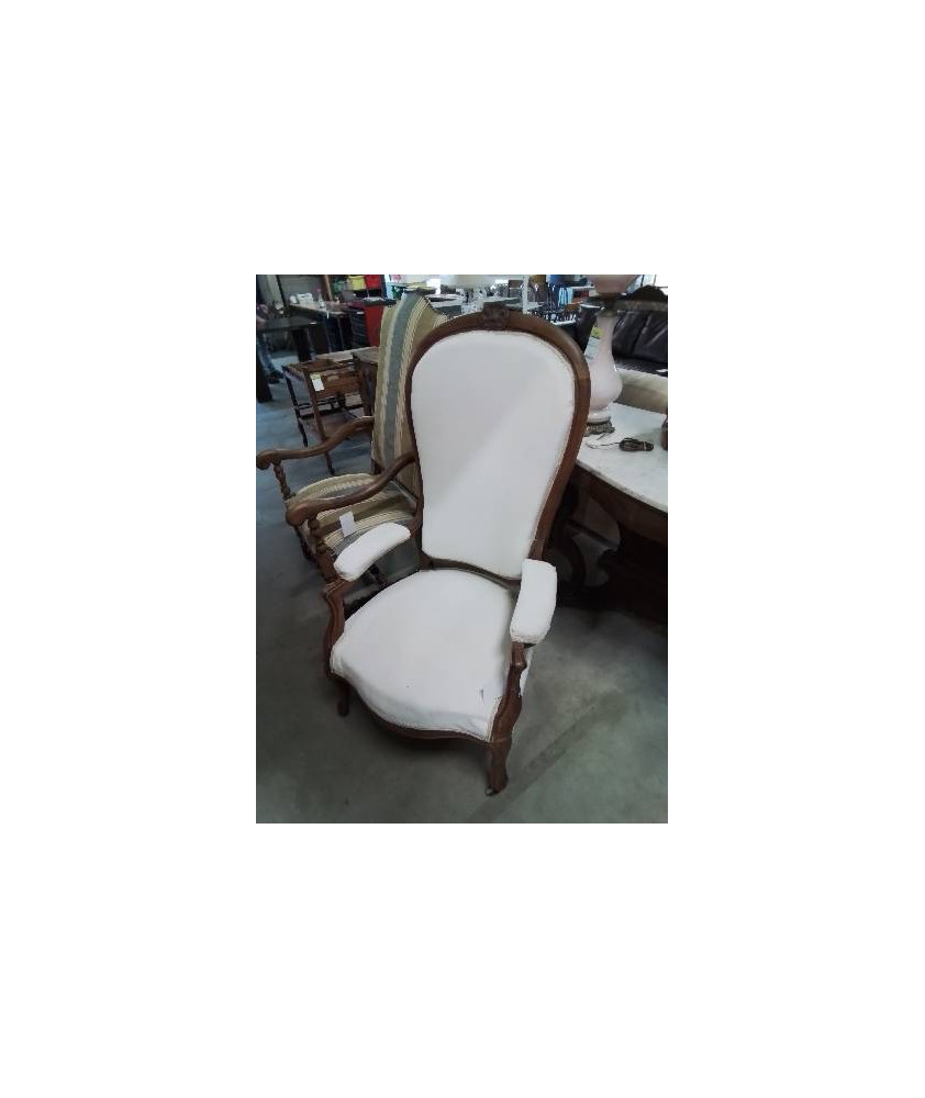 VOLTAIRE ASSISE ET DOSSIER  TISSU ECRU STYLE RÉGENCE COQUILLE XIXE 