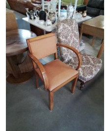 BRIDGE ART DÉCO BOIS CLAIR ASSISE ET DOSSIER  TISSU ORANGÉ 