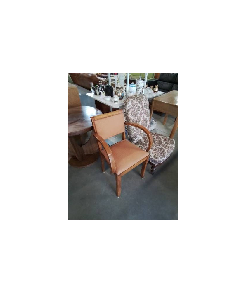 BRIDGE ART DÉCO BOIS CLAIR ASSISE ET DOSSIER  TISSU ORANGÉ 