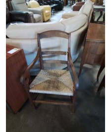 FAUTEUIL DE CHEMINÉE A CROSSES BOIS PAILLÉ FIN XIXE 