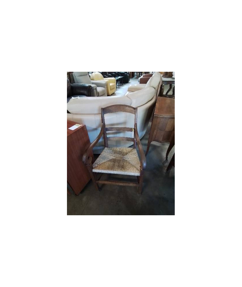 FAUTEUIL DE CHEMINÉE A CROSSES BOIS PAILLÉ FIN XIXE 