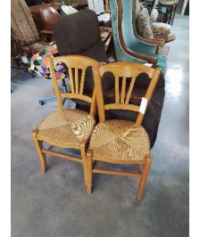 PAIRE DE CHAISES BOIS CLAIF PAILLÉ DOSSIER 3 BARREAUX VERTICAUX 