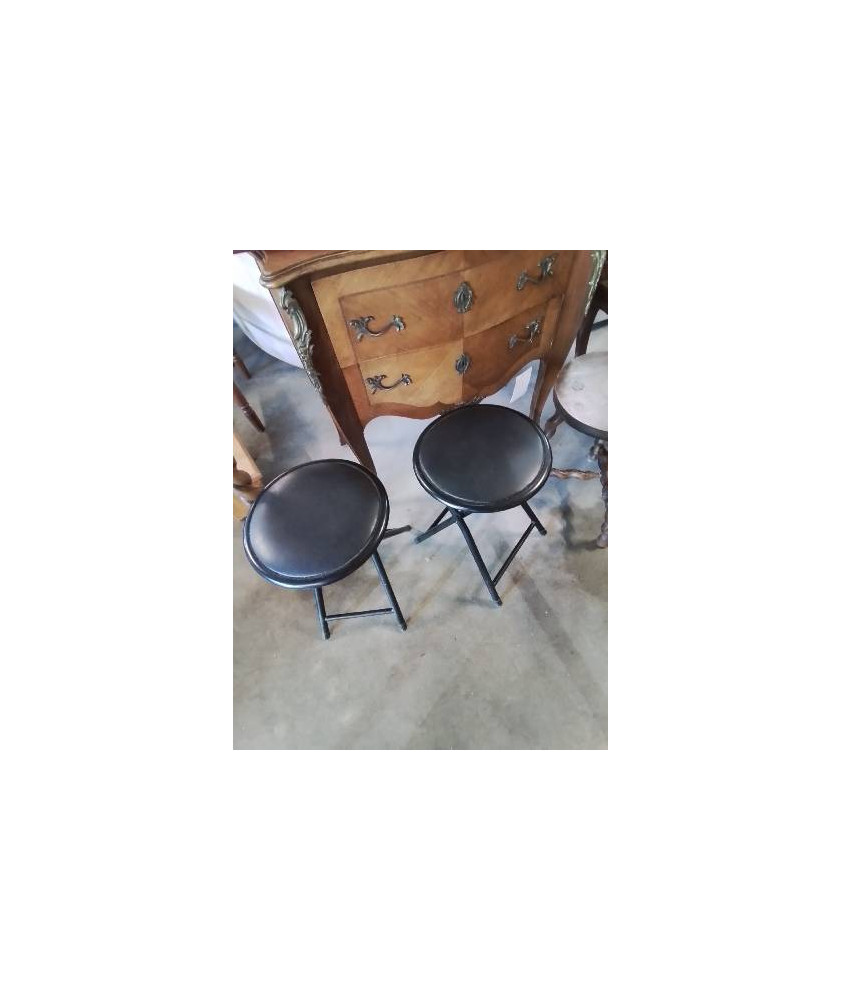 TABOURET PLIANT MÉTAL ET PU NOIR