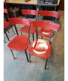 4 CHAISES PIÈTEMENT MÉTAL GRIS ASSISE ET DOSSIER BOIS ROUGE 