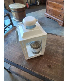 LANTERNE PHOTOPHORE MÉTAL BLANC ET VERRE