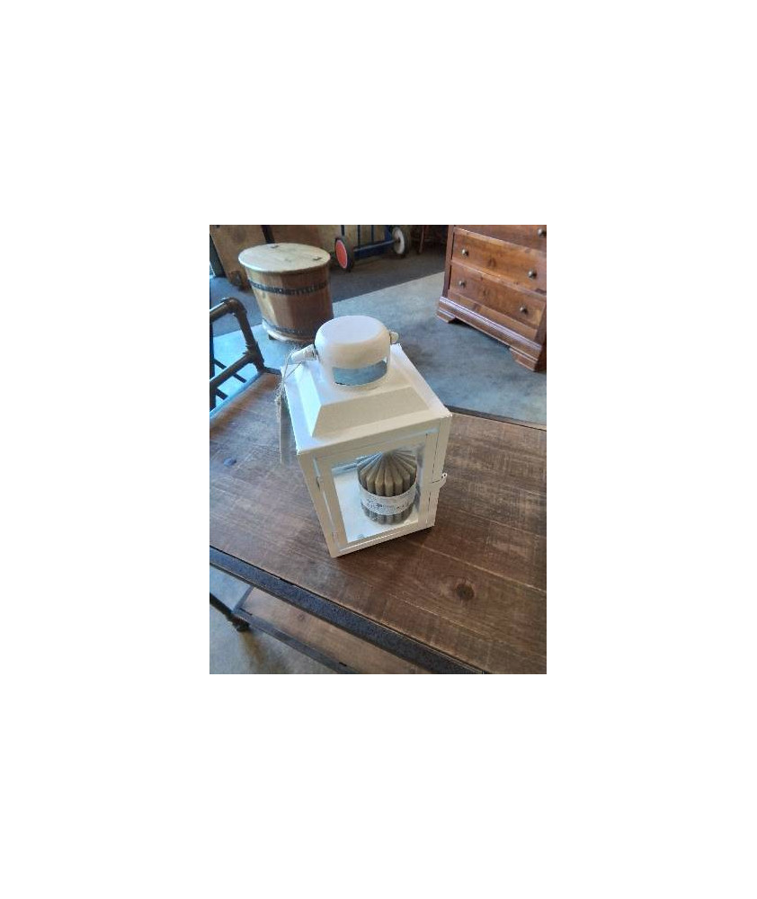 LANTERNE PHOTOPHORE MÉTAL BLANC ET VERRE