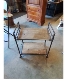 DESSERTE A ROULETTES MÉTAL NOIF 2 PLATEAUX BOIS STYLE INDUSTRIEL 