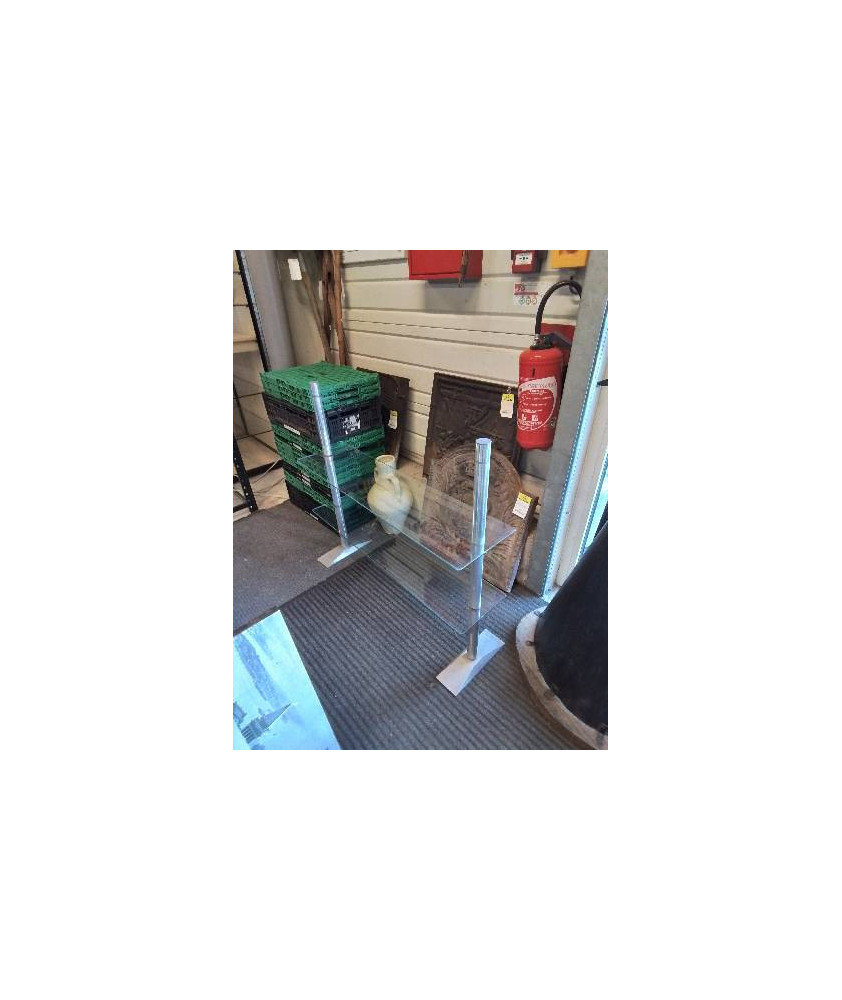 ÉTAGÈRE SUR PIEDS METAL CHROMÉ 2 TABLETTES VERRE ANNÉES 70 EN L\'ÉTAT 