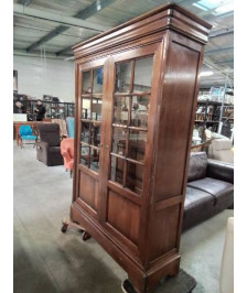 BIBLIOTHÈQUE VITRÉE A PETITS CARREAUX BOIS MOULURÉ STYLE LOUIS PHILIPPE 