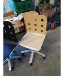 CHAISE DE BUREAU A ROULETTES ASSISE BOIS CLAIR AJOURÉ 