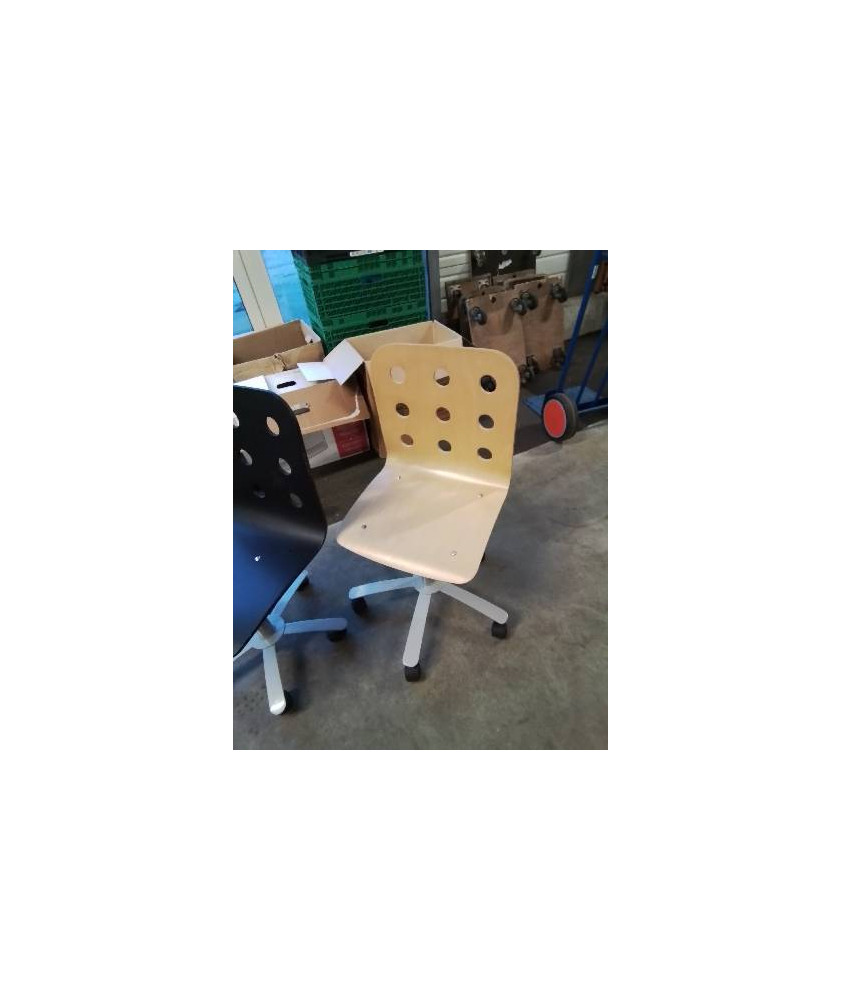 CHAISE DE BUREAU A ROULETTES ASSISE BOIS CLAIR AJOURÉ 