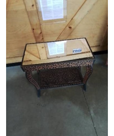 CONSOLE RECTANGULAIRE BOIS GRAVÉ CLAIR ET NOIR 2 NIVEAUX DESSUS MIROIR