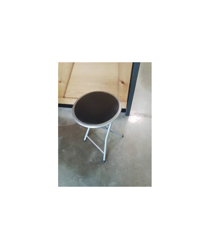 TABOURET PLIANT MÉTAL GRIS ASSISE PU NOIR 