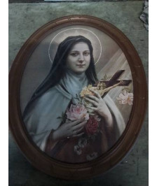 CADRE OVALE CHROMOLITHOGRAPHIE SAINTE THÉRÈSE DE LISIEUX 