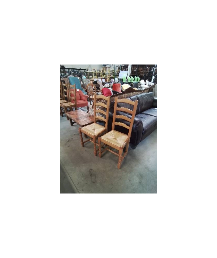 PAIRE DE CHAISES A ENTRETOISE BOIS CLAIR PAILLÉ DOSSIER 4 BARREAUX 