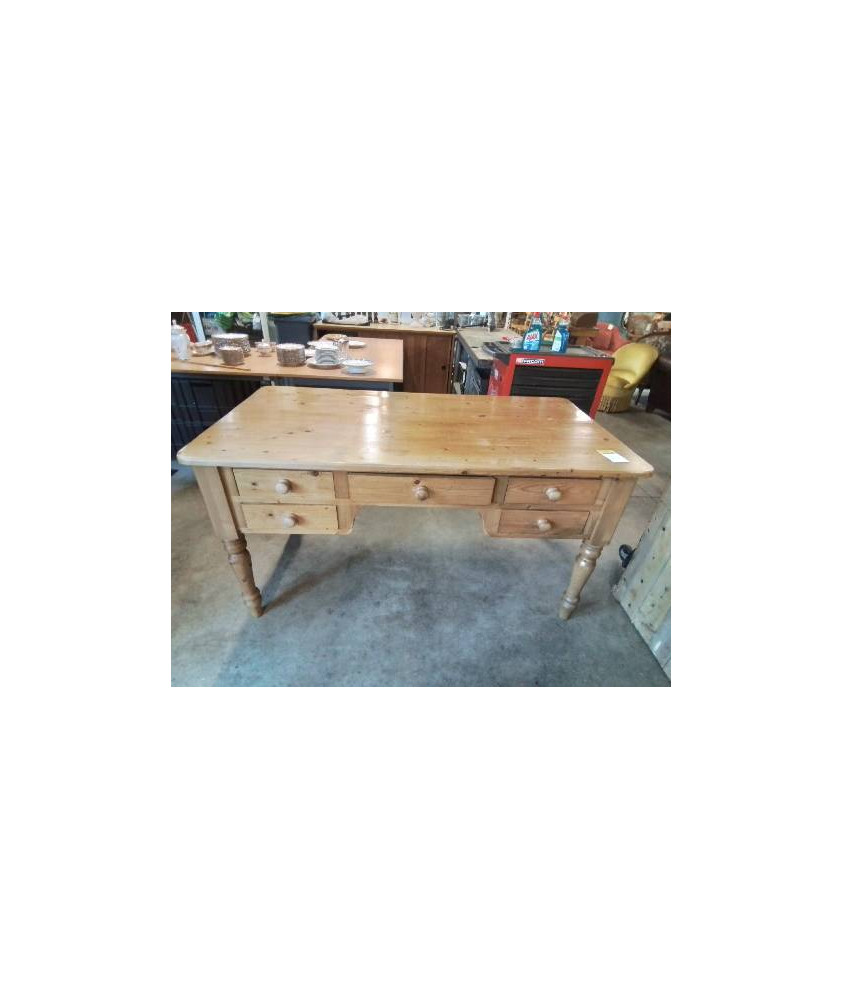 BUREAU PLAT PIN 5 TIROIRS 