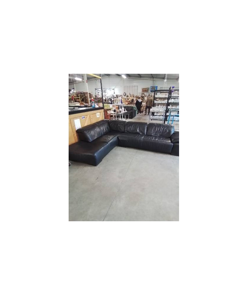 CANAPÉ D’ANGLE CUIR NOIR TÊTIÈRES RÉGLABLE EN L\'ÉTAT