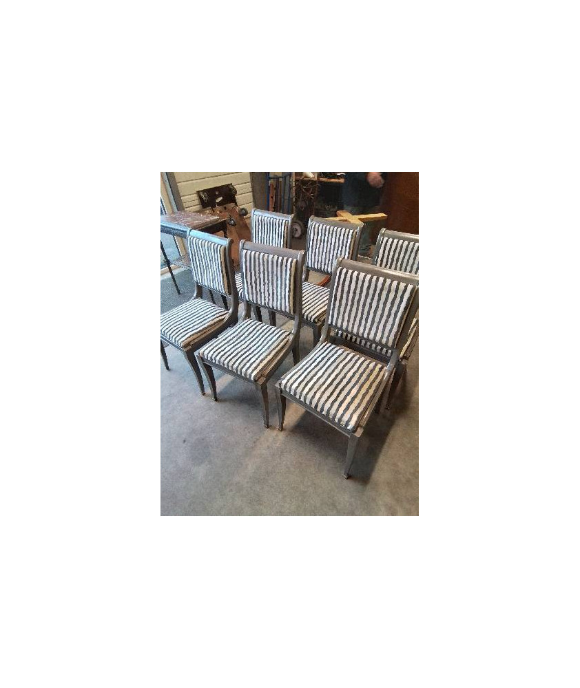 6 CHAISES BOIS TAUPE ASSISE ET DOSSIER CAPITONNÉ TISSU ZEBRÉ