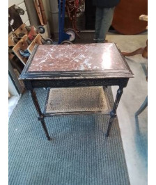 CONSOLE NAPOLÉON III BOIS NOIRCI DESSUS MARBRE ROUGE VEINÉ 