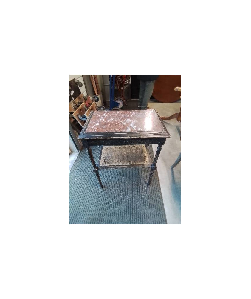 CONSOLE NAPOLÉON III BOIS NOIRCI DESSUS MARBRE ROUGE VEINÉ 