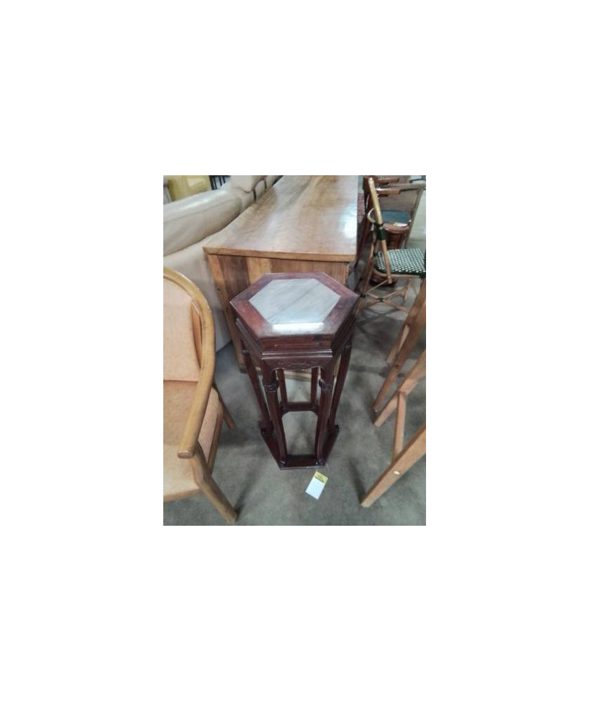 SELLETTE HEXAGONALE BOIS EXOTIQUE DESSUS MARBRE GRIS