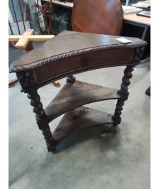 BIBLIOTHEQUE DE COIN BOIS TORSADÉ 3 NIVEAUX 1 TIROIR FIN XIXE