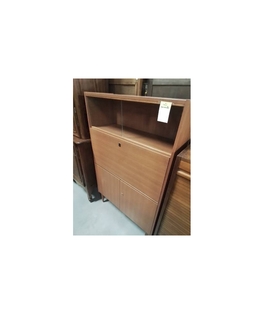 SECRÉTAIRE VITRÉ ANNÉES 60 BOIS CLAIR 4 PORTES