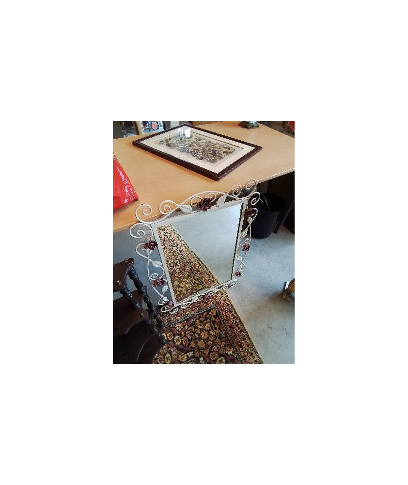 MIROIR RECTANGULAIRE MÉTAL ECRU AUX ROSES