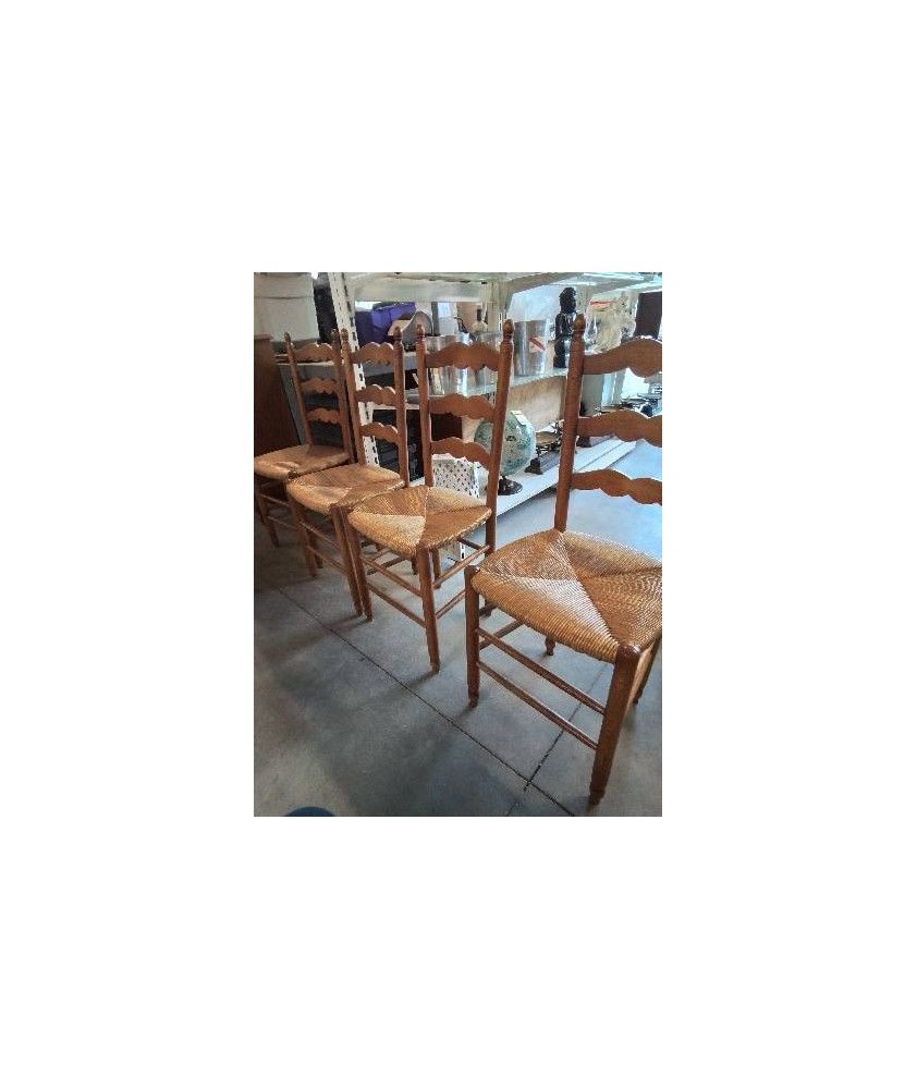 4 CHAISES BOIS CLAIR PAILLÉ DOSSIER MOUSTACHE A TOUPIES 