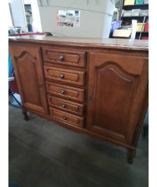 BUFFET BOIS MOULURÉ ET CHANTOURNÉ 2  PORTES 5 TIROIRS STYLE RÉGENCE 