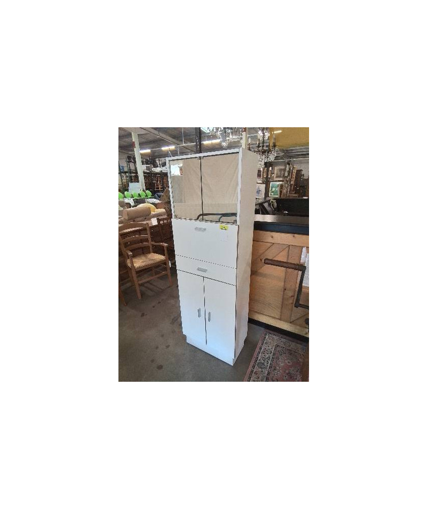 MEUBLE DE SALLE DE BAIN BOIS BLANC 1 PORTE A ABATTANTS 2 PORTES 2 MIROIR 1 TIROIRS 