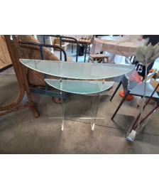 CONSOLE DEMI LUNE VERRE ET PLEXIGLAS 