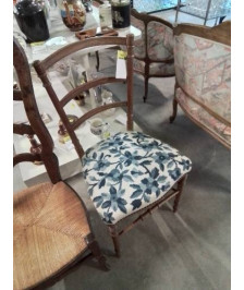 CHAISE NAPOLÉON III ASSISE TISSU BLEU ET BLANC 