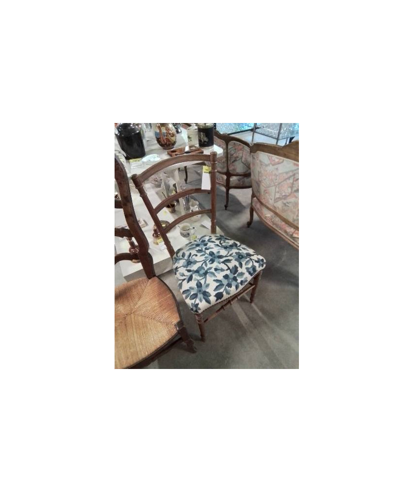 CHAISE NAPOLÉON III ASSISE TISSU BLEU ET BLANC 