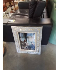 CADRE  AUX RENARDS BOIS SCULPTÉ ARGENTÉ ET DORE