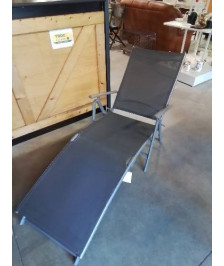 CHAISE LONGUE PLIANTE MÉTAL ET TOILE GRISE