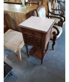 CHEVET A COLONNES BOIS 1 PORTE 1 TIROIR DESSUS MARBRE BLANC FIN XIXE