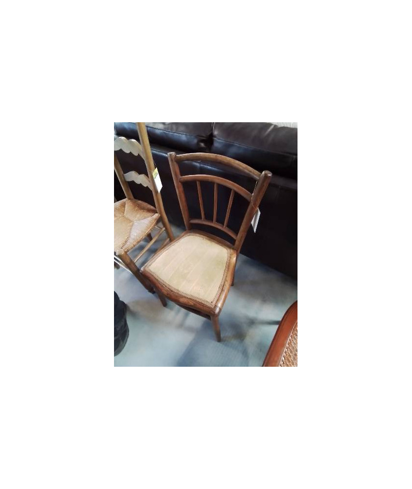 CHAISE BISTROT BOIS ASSISE CAPITONNÉ TISSU JAUNE DÉBUT XXE
