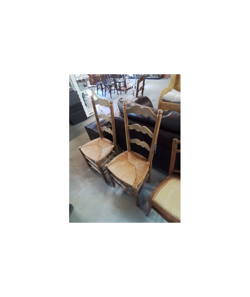 PAIRE DE CHAISES BOIS PAILLÉ DOSSIER MOUSTACHE 