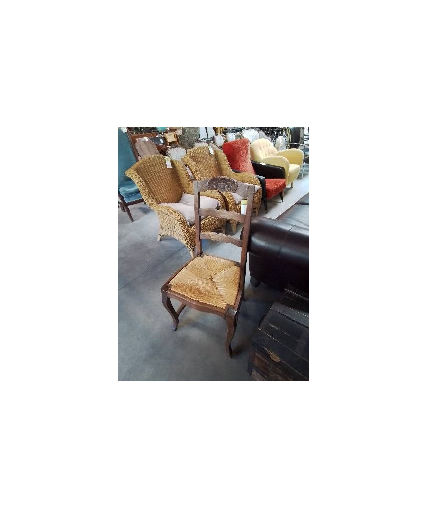 CHAISE PAILLÉ BOIS SCULPTÉ AU PANIER 