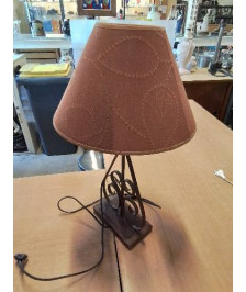 LAMPE MÉTAL COURBÉ SOCLE BOIS AJ ORANGÉ 