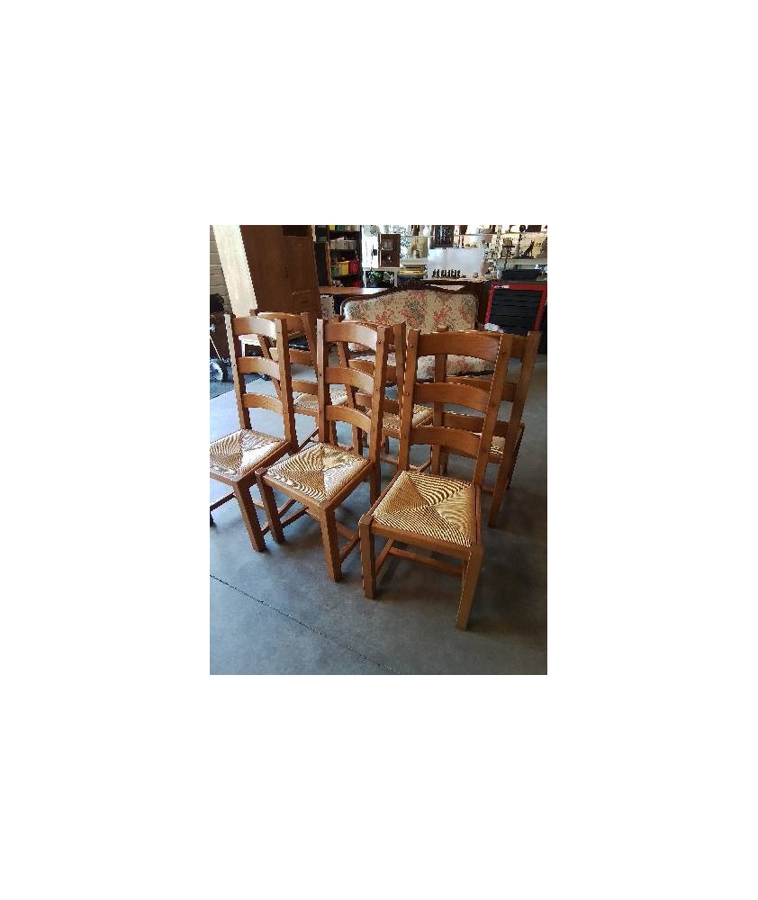6 CHAISES CHÊNE BLOND PAILLÉ 