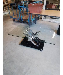 TABLE BASSE RECTANGULAIRE PIETEMENT MÉTAL CHROMÉ PLATEAUX VERRE 