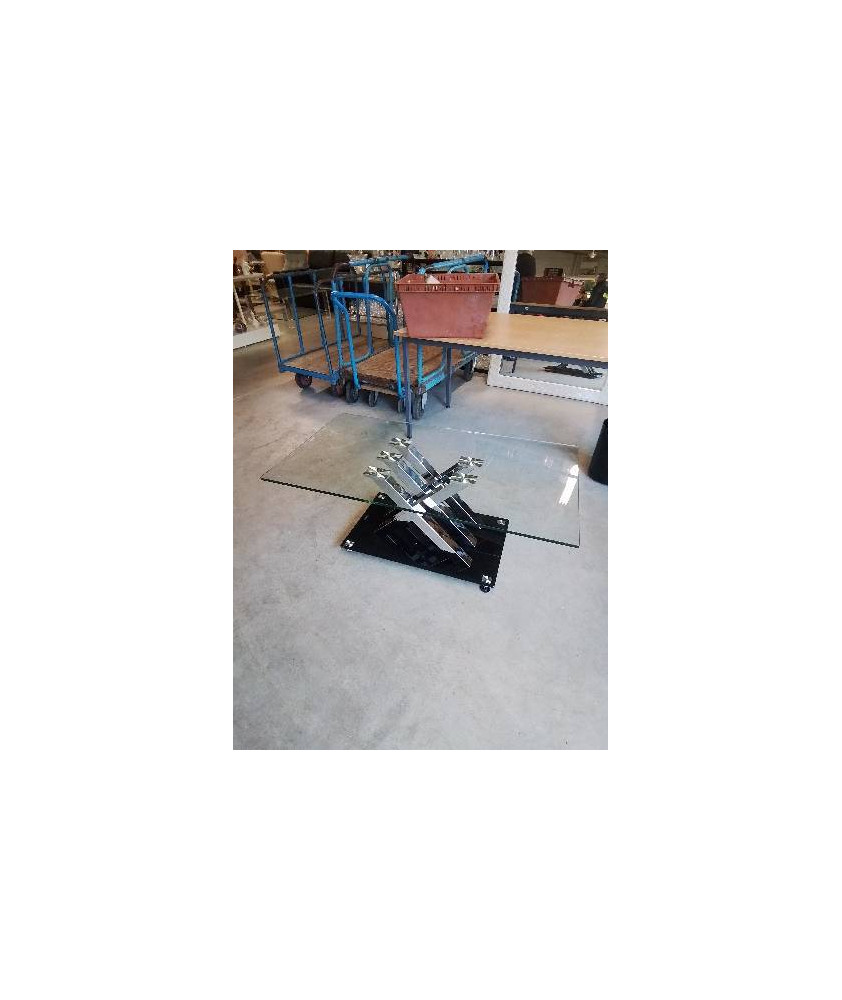 TABLE BASSE RECTANGULAIRE PIETEMENT MÉTAL CHROMÉ PLATEAUX VERRE 