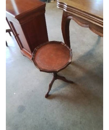 SELLETTE RONDE CHANTOURNÉ BOIS DESSUS CUIR FAUVE