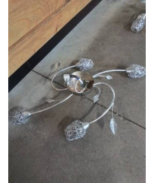 PLAFONNIER MÉTAL CHROME ET GRILLAGÉ 4 FEUX