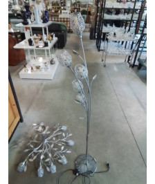 LAMPADAIRE MÉTAL CHROMÉ ET GRILLAGÉ 5 FEUX