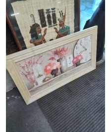 TABLEAU BOUQUET ROSES CADRE MOULURÉ ÉCRU 