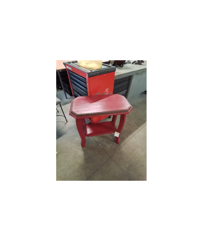 CONSOLE OCTOGONALE  BOIS MOULURÉ PEINT ROUGE 2 NIVEAUX 