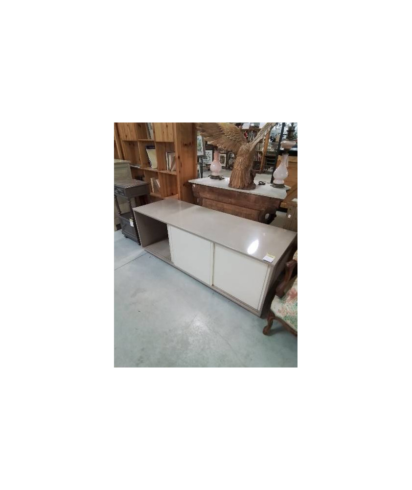 BUFFET BAS BOIS GRIS ET BLANC LAQUÉ 3 PORTES COULISSANTES 